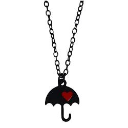 hahuha Herren Halskette Kette mit Anhänger Cartoon Liebe Regenschirm Mode Anhänger Halskette Schwarz und Rot Paar Halskette Schmuck Kette Lang (A, Einheitsgröße) von hahuha