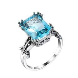 hahuha Nicht rostender Ring, Cocktail-Verlobung, Brautring für Damen, luxuriöser Aquamarin-Zirkon, quadratischer Ring, Verlobungsring, Armband, Mädchen, ästhetischer Ehering, Herrenringe, verstellbar, von hahuha