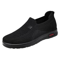 hahuha Sneaker Hausschuhe für Herren Mode Sommer und Herbst Männer Fliegen Gewebte Mesh Flache Slip On Bequem, Schwarz , 38 2/3 EU von hahuha