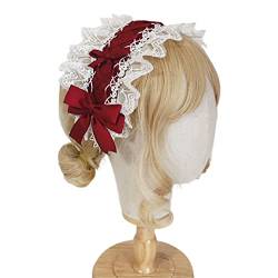 haiaxx Frauen Rüschen Spitze Haarreifen Lolita Stirnband Schleife mit Band Cosplay Requisiten Maid Anime Kopfschmuck Zubehör Kopfschmuck Rot von haiaxx