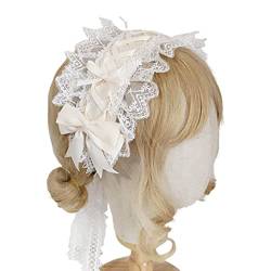 haiaxx Frauen Rüschen Spitze Haarreifen Lolita Stirnband Schleife mit Band Cosplay Requisiten Maid Anime Kopfschmuck Zubehör Kopfschmuck Weiß von haiaxx