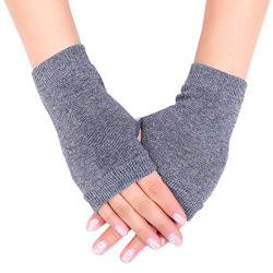 haiaxx Unisex Baumwolle Gestrickt Fingerlose Handschuhe Einfarbig Stretchy Daumenloch Fäustlinge Winterhandschuhe Grau von haiaxx