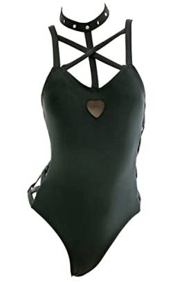 haikyuu Einteiliger Damen-Badeanzug, Gothic-Stil, Gothic-Stil, sexy Neckholder, hohl, Bademode, Monokini-Ausschnitt, Halter schwarz, Small von haikyuu