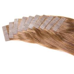 hair2heart 20 x Tape In Extensions aus Echthaar, 50cm, 2,5g Strähnen, glatt - Farbe 8 hellbraun von hair2heart