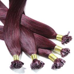 hair2heart 200 x 1g Echthaar Bonding Extensions, glatt - 60cm - #99j burgundy, Keratin Haarverlängerung Bondings von hair2heart