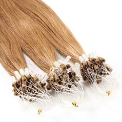 hair2heart 200 x 1g Echthaar Microring Loop Extensions, 50cm - glatt - #12 honigblond - Loops Haarverlängerung von hair2heart