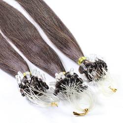 hair2heart 200 x 1g Echthaar Microring Loop Extensions, 50cm - glatt - #2 dunkelbraun - Loops Haarverlängerung von hair2heart