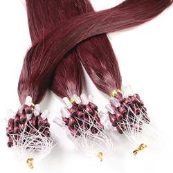 hair2heart 200 x 1g Echthaar Microring Loop Extensions, 50cm - glatt - #99j burgundy - Loops Haarverlängerung von hair2heart