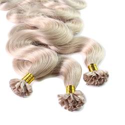 hair2heart Extensions Echthaar Bondings Gewellt - 150 Strähnen 0.5g 60cm 10/1 hell-lichtblond asch von hair2heart