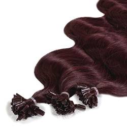 hair2heart Premium Extensions Echthaar Bondings Gewellt - 100 Strähnen 1g 60cm 55/65 hellbraun intensiv violett-mahagoni von hair2heart