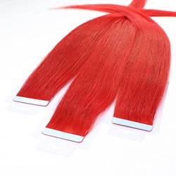 hair2heart Tape Extensions Echthaar glatt - 20 Tapes 2.5g 60cm 0/44 rot intensiv von hair2heart