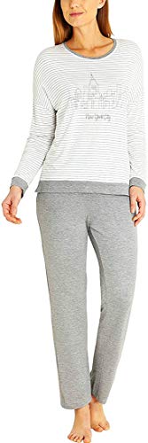 hajo - Damen Schlafanzug Langarm (Pyjama) grau cremé Viskose Stretch* 36/38 von hajo
