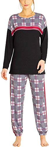 hajo - Damen Schlafanzug Langarm (Pyjama) schwarz Weiss rot Viskose Stretch* 36/38 von hajo