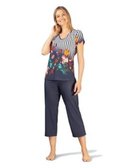 hajo Damen Schlafanzug Shorty Baumwolle Stretch Navy Blumen Größe 48/50 von hajo