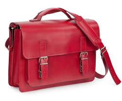 hamosons Mittel-Große Aktentasche Lehrertasche Größe M aus Leder, Kirsch-Rot, 605 von hamosons