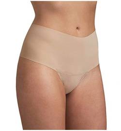 hanky panky Tanga Godiva - Thong mit Hohem Schnitt, Unterwäschen Damen Baumwolle Normalschnitt, Lingerie Slip Damen aus Stretch-Spitze Signature Lace, Color Taupe - Size L von hanky panky