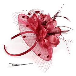 Damen Fascinator Hut Party Braut Mesh Kopfbedeckung Frauen Mädchen Haar Clip Accessoire Federn Blumen Kopfschmuck 20er Jahre Stirnband Elegant Klassisch Hochzeit Haarschmuck für Kirche Tea Cocktail von haozaikeji