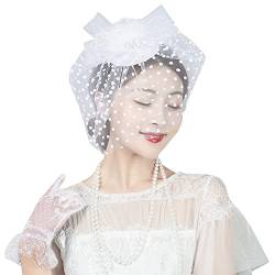 Fascinators Hut Feder Damen Mädchen Haar Mesh Clip Elegant Haarklammer Schleier 20er Jahre Kopfschmuck Cocktail Tea Party Kopfbedeckung Pillbox Stirnband Spitzehandschuhe Haarschmuck Hochzeit Kirche von haozaikeji