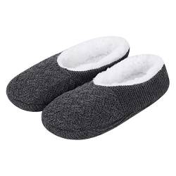 Hausschuhe Winter Damen Herren Plüsch Gefüttert Slippers Warme Dicke Winterhausschuhe Gestrickte Weiche Pantoffeln Hochwertig Bequeme Schlappen rutschfeste Bodensocke für Indoor Home von haozaikeji