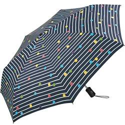 Regenschirm Bikini Dots & Stripes Navy Blau - Taschenschirm Auf-Zu-Automatik von happy rain
