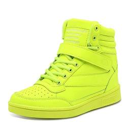 happygo! Damen Keilabsatz Sneakers Wedges Keilabsatz 31cm High Top Sneakers Stiefel Knöchel Klettverschluss Schwarz von happygo!