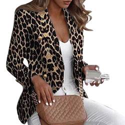 happyhouse009 Damen Langarm Blazer Jacken Leopard Print Revers Knopf Anzug Blazer Slim Fit Jacke Mantel Schwarz S von happyhouse009