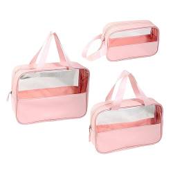 harayaa 3X Transparente Make Up Tasche, Kosmetiktasche, Tragbare Transparente Reisetaschen für Toilettenartikel, Reise Kulturbeutel, Kulturbeutel, ROSA von harayaa