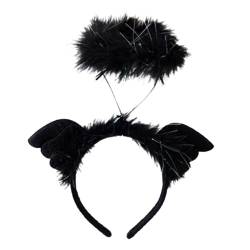 harayaa Engelsflügel-Stirnband, Haarband, Kopfbedeckung, Feder-Stirnband für Cosplay, Party, Gastgeschenke, Hochzeit, Schwarz von harayaa