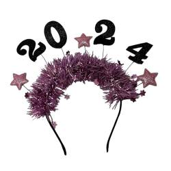 harayaa Frohes Neues Jahr 2024 Stirnband, Glitzer Stern Stirnband, Halloween Haar Accessoire, Rosenrot von harayaa