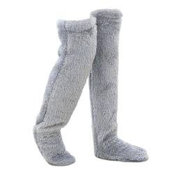 harayaa Overknee-hohe Fuzzy-Socken, oberschenkelhohe Socken, Plüsch-Slipper-Strümpfe, Beinwärmer für das Wohnzimmer, GRAU, 90CM von harayaa