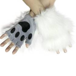 hbbhml Kunstpelz Pfote Handschuhe Flauschige Katze Krallen Halloween Weihnachten Party Karneval Kostüm Cosplay Zubehör für Mädchen Frauen von hbbhml