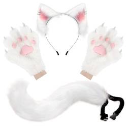 hbbhml flauschige Ohren Schwanz und Katze Pfoten Handschuhe Set Cosplay Kostüm Zubehör für Halloween Weihnachten Karneval Party verkleiden von hbbhml
