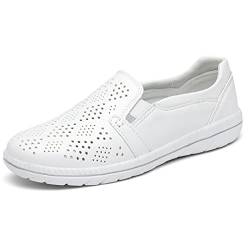 hecodi Damen-Loafers, lässige Slip-On-Komfort-Walking-Flats, Fahr-Mokassins, atmungsaktiv in Weiß 41 von hecodi