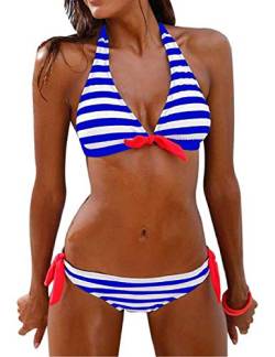heekpek Damen Bikini Top Streifen Push Up Gepolstert Bademode Bikini Sets Sportliches Badeanzug Zweiteiler Strand Swimwear von heekpek
