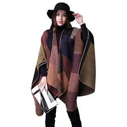 heekpek Damen Poncho Cape übergroßer Winter XXL Damen Schal Langer Hochwertiges Reversible Cape Poncho Patchwork Design Deckenstoffschaln Schalcape Herbstschal Winterschal Karo Tartan Plaid von heekpek