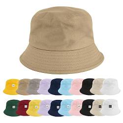 heekpek Fischerhut Bucket Hat Damen Herren Fischerhüte Sonnenhut Baumwolle Sommerhut Strandhut Fishermütze Freizeithut Anglerhut Unisex Hüte Faltbarer Reversibel 56-58CM,Rein Khaki von heekpek