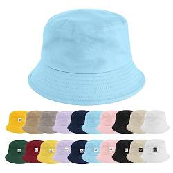 heekpek Fischerhut Bucket Hat Damen Herren Fischerhüte Sonnenhut Baumwolle Sommerhut Strandhut Fishermütze Freizeithut Anglerhut Unisex Hüte Faltbarer Reversibel 56-58CM,Reines Blau von heekpek