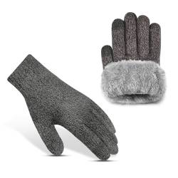 heekpek Handschuhe Winter Herren Touchscreen Handschuhe Damen Winter Strickhandschuhe mit Fleece Gefüttert Warm Winterhandschuhe Anti Rutsch Fingerhandschuhe, Dunkelgrau, S-M von heekpek