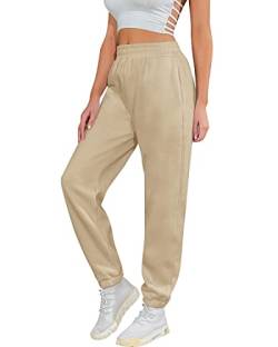 heekpek Jogginghose Damen Baumwolle Sporthose Damen Lang Sweatpants Lässige Lose Freizeithose Damen Lang für Gym Trainings, Khaki, S von heekpek