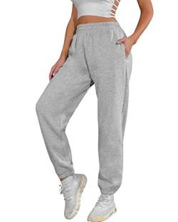 heekpek Jogginghose Damen Baumwolle Wärme Sporthose Damen Lang Sweatpants Lässige Lose Dick Freizeithose Damen Warme Hose für Winter, Hellgrau, XL von heekpek