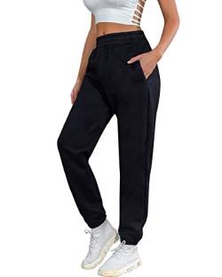 heekpek Jogginghose Damen Baumwolle Wärme Sporthose Damen Lang Sweatpants Lässige Lose Dick Freizeithose Damen Warme Hose für Winter, Schwarz, S von heekpek