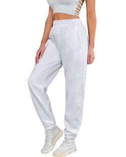 heekpek Jogginghose Damen Baumwolle Wärme Sporthose Damen Lang Sweatpants Lässige Lose Dick Freizeithose Damen Warme Hose für Winter, Weiß, S von heekpek