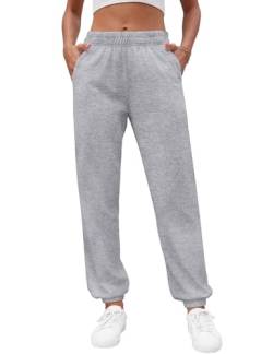 heekpek Jogginghose Damen Lang Sporthose Bequeme Freizeithose High Waist Gummibund Sweathose mit Taschen Dünne Lässige Jogginghose für Frühling und Sommer, Hellgrau, M von heekpek