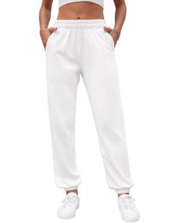 heekpek Jogginghose Damen Lang Sporthose Bequeme Freizeithose High Waist Gummibund Sweathose mit Taschen Dünne Lässige Jogginghose für Frühling und Sommer, Weiß, L von heekpek