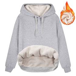 heekpek Kapuzenpullover Damen Hoodie Sweatshirt Warm Sherpa Futter Casual Lose Kapuzenpullover Damen Winter Herbst Fleecepullover Basic, Hellgrau, XL von heekpek