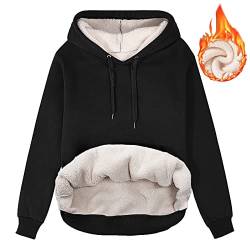 heekpek Kapuzenpullover Damen Hoodie Sweatshirt Warm Sherpa Futter Casual Lose Kapuzenpullover Damen Winter Herbst Fleecepullover Basic, Schwarz, XXL von heekpek