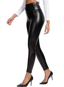 heekpek Lederleggings Damen PU Leder Leggings Schwarz Kunstleder Leggins High Waist Strumpfhosen Lederhose Skinny Stretch Hose Bleistifthose Freizeithose Hüfthose,Schwarz S von heekpek