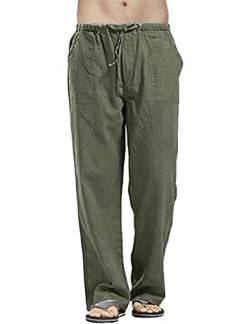 heekpek Leinenhose Herren Lang Leicht Sommerhose Herren Baumwoll Leinen Hose Regular Fit Gerade Hosen Freizeithose Strand Leinenhose Herren für Ferien, Armeegrün, M von heekpek