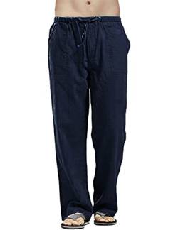 heekpek Leinenhose Herren Lang Leicht Sommerhose Herren Baumwoll Leinen Hose Regular Fit Gerade Hosen Freizeithose Strand Leinenhose Herren für Ferien, Navy blau, M von heekpek