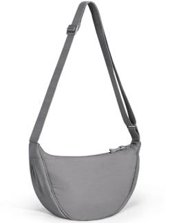 heekpek Umhängetasche Damen Crossbody Bag Nylon Wasserdicht Leicht Halbmond Schultertasche Casual Umhängetasche mit Verstellbarer Schultergurt, Grau von heekpek